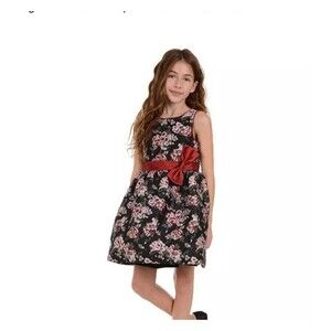 BELLE BADGLEY MISCHKA Girls SZ 7 Floral Jacquard Bow dress with bow waist #124